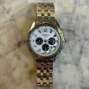 Geneva Silver Watch with White Dial